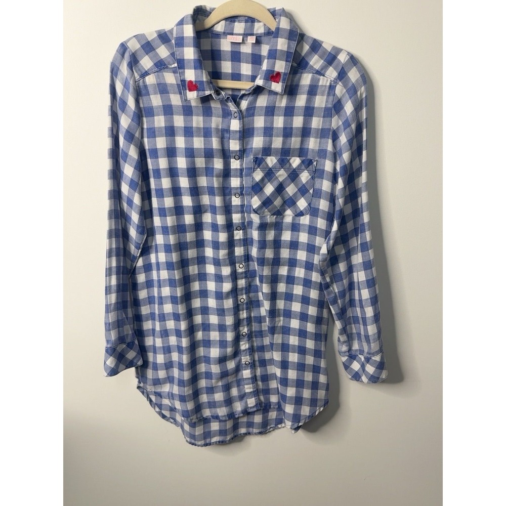 Make + Model Preppy Coastal Blue & White Gingham Snap Button Shirt Small